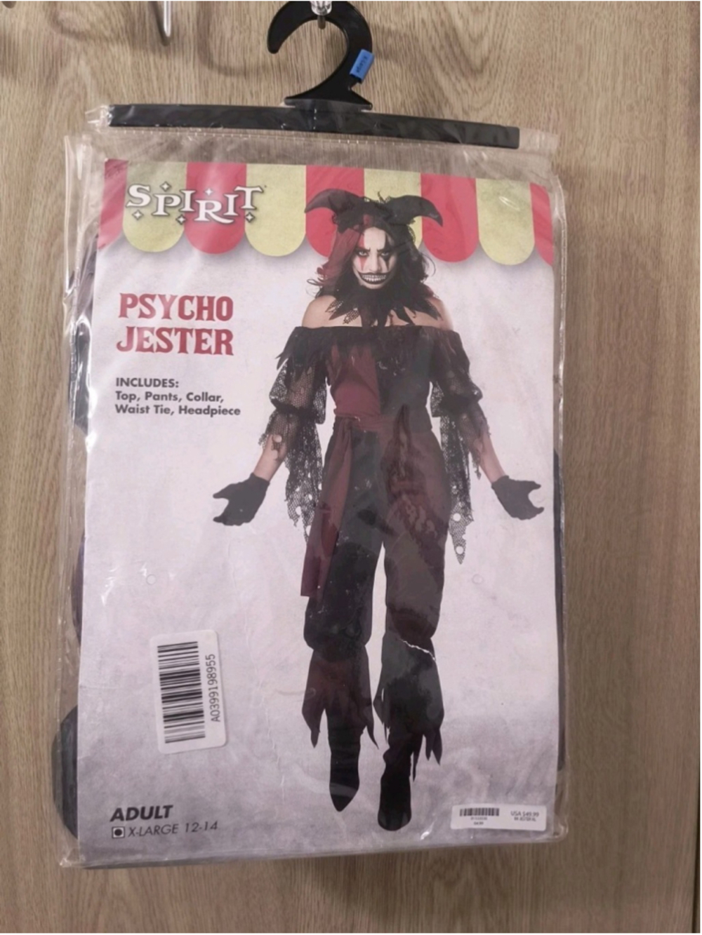 Spirit Halloween Adult Psycho Jester Costume XL 12-14 Evil Clown Harlequin Cmpte